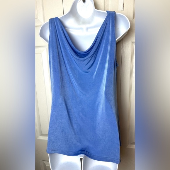 MADE IN HEAVEN Blue Drape Neck Tank Top Stretch Slinky Ribbed Knit Blouse Shirt - Picture 5 of 8